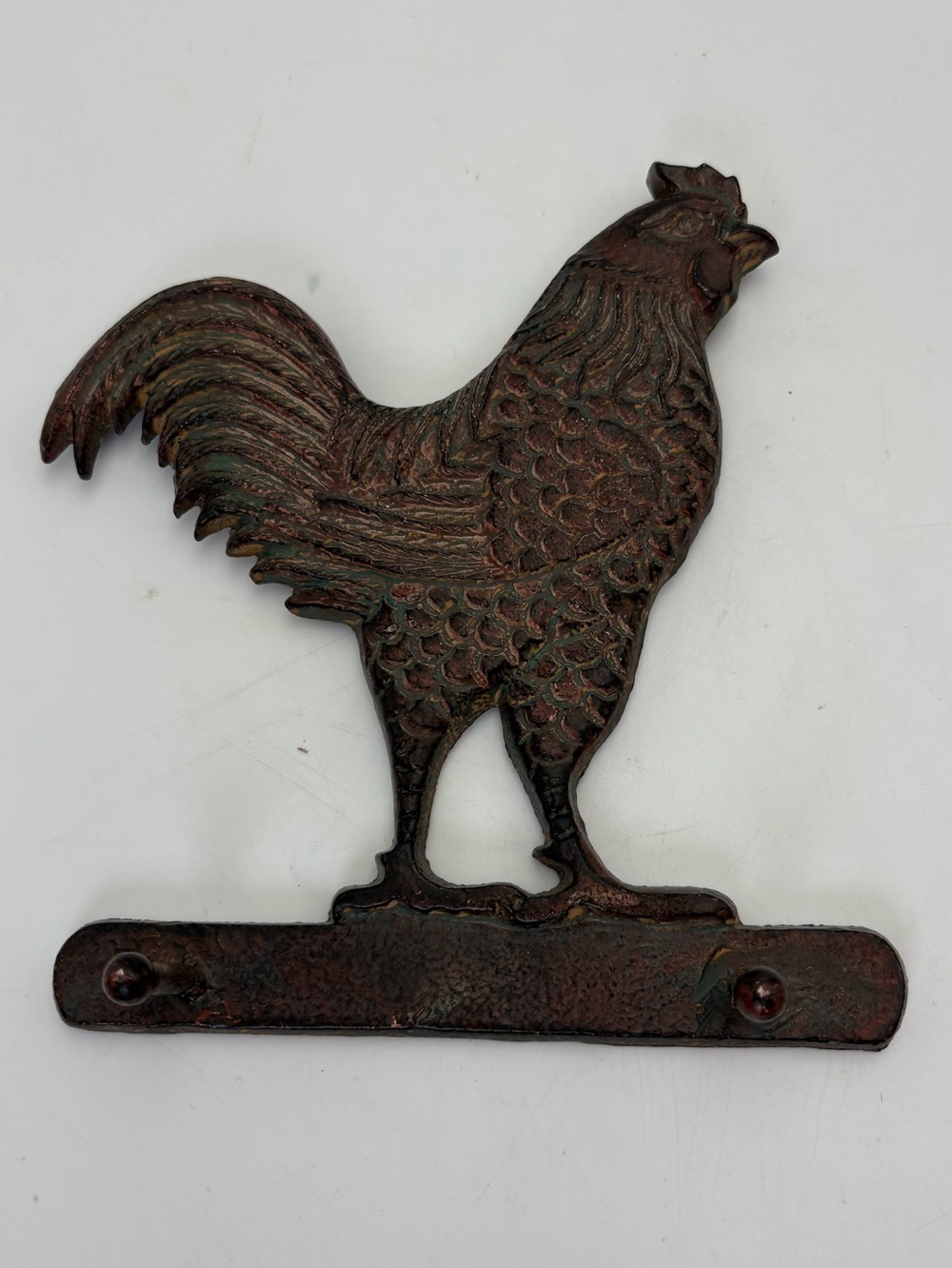 Rustic Iron Rooster Wall Hook - Brown Metal Home Decor